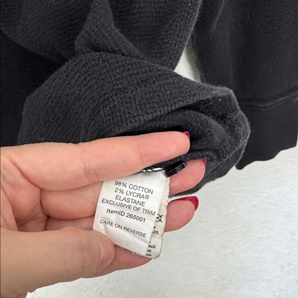 LL Bean Black Waffle Knit Henley Top Medium Long Sleeve Cotton Stretch Casual - Picture 6 of 7